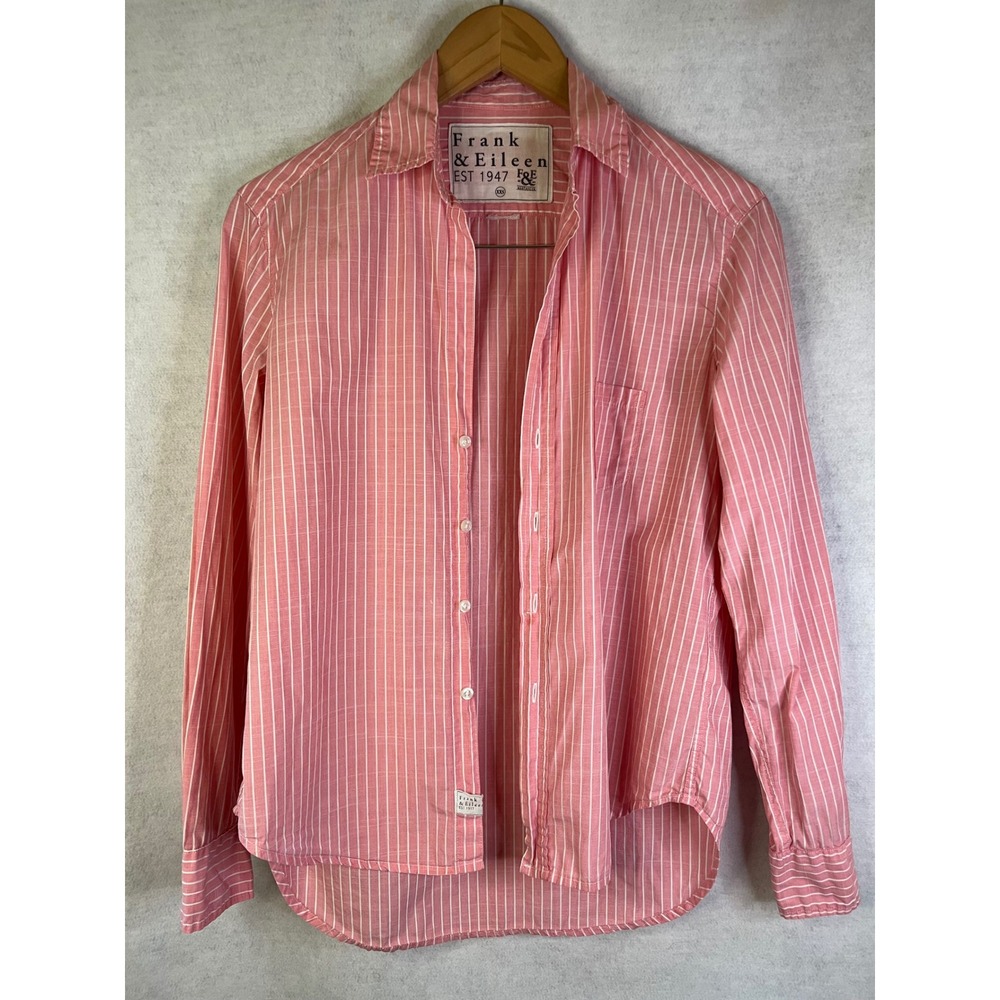 Frank and Eileen Women's Relaxed Button-Up Shirt Style- Eileen Pink White Sz XXS